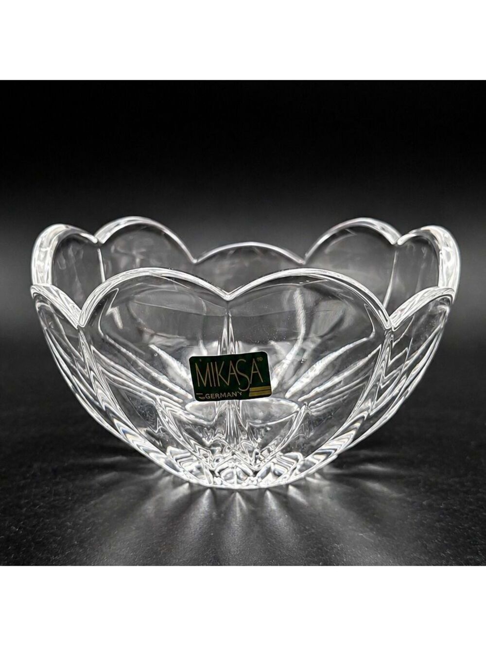 Vtg Mikasa Germany Clear Glass Scalloped Bowl 6" Floral Serving Dish w/ Box